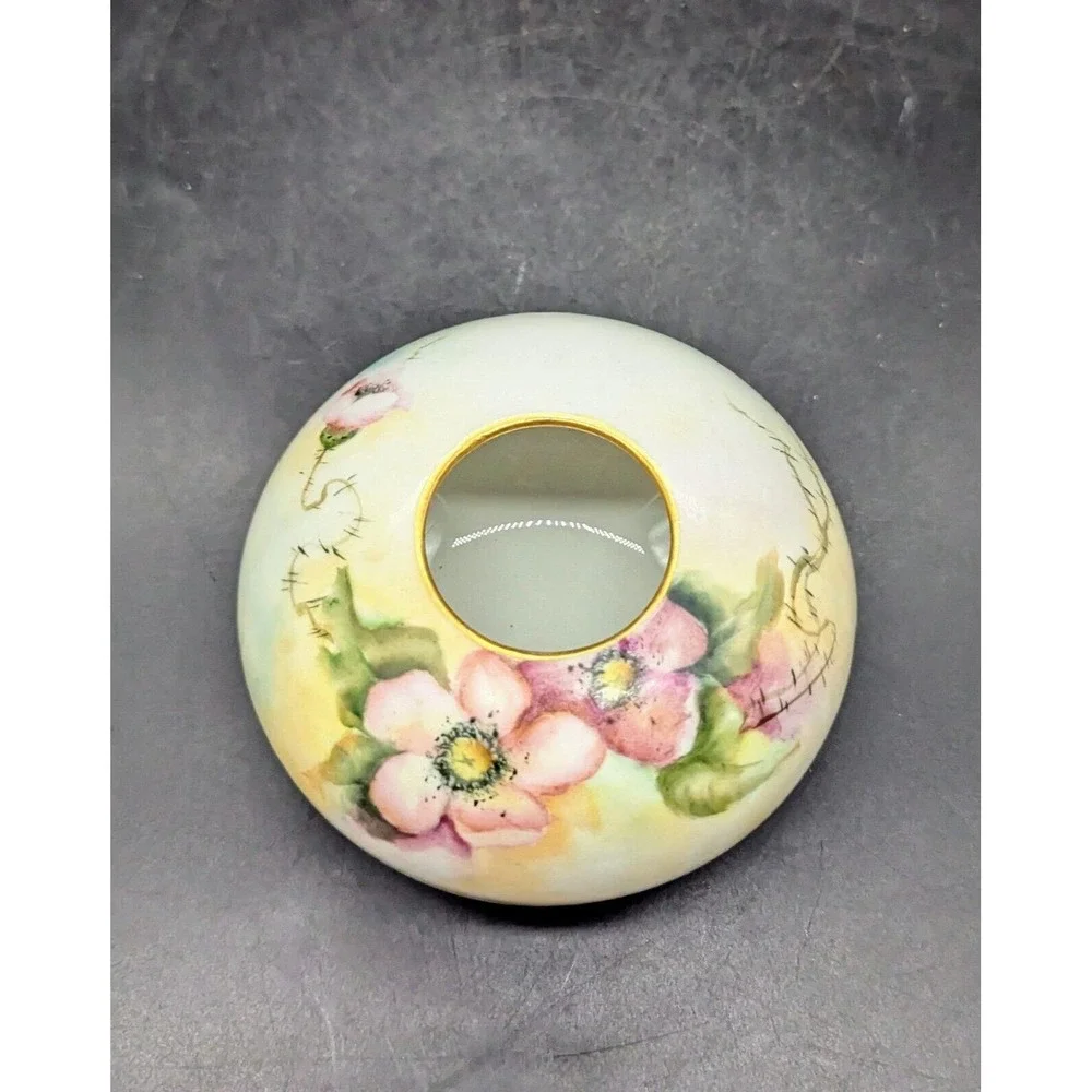 Antique Hand Painted W G Limoges Porcelain Hair Receiver 4.25
